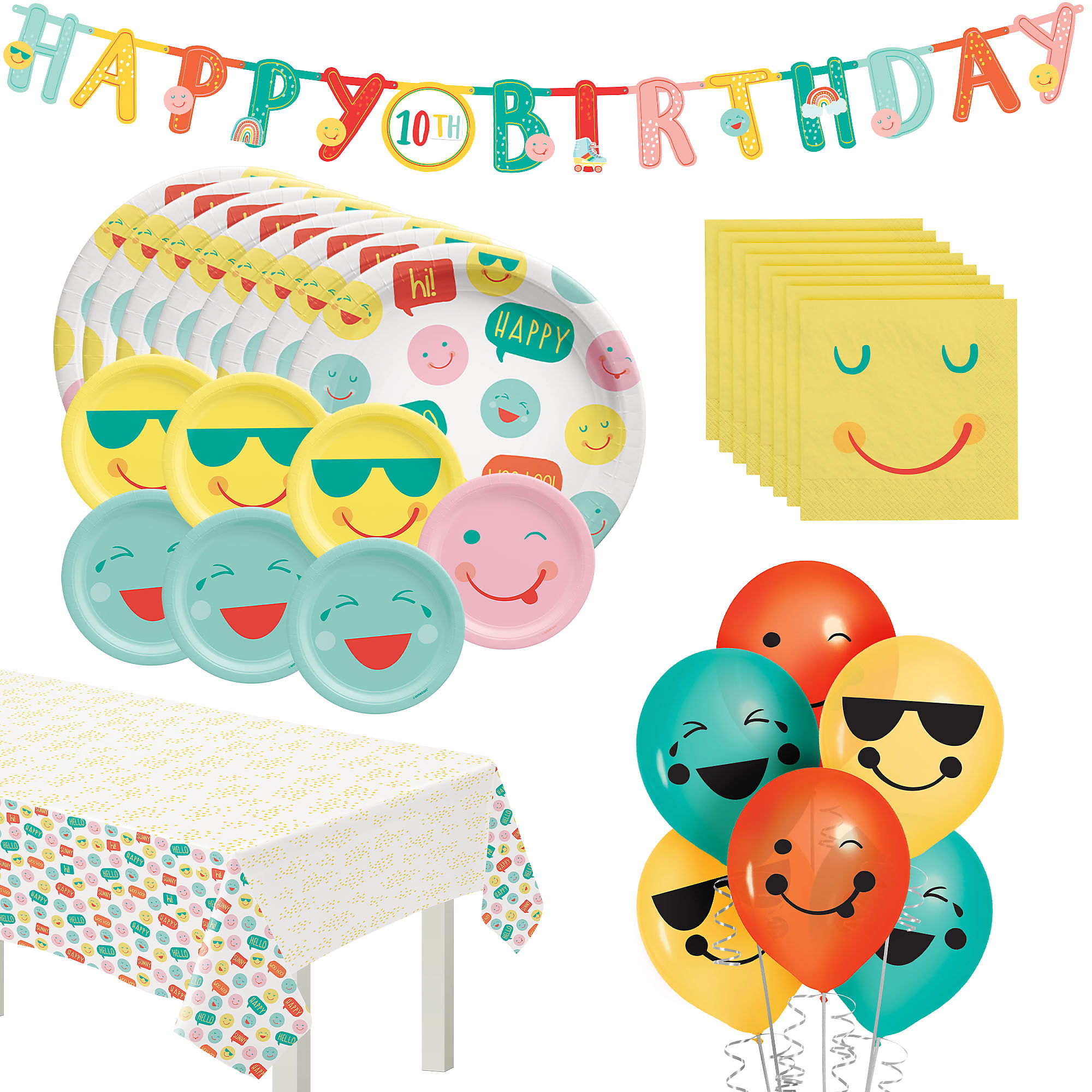 Smiley Tableware Balloons Banners & Decorations EMOJI Birthday Party Supplies 