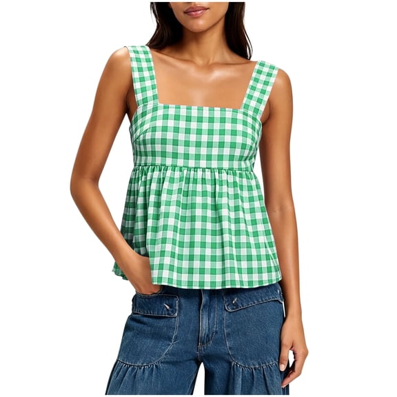 Backelss Cute Palid Tank Tops for Women Loose Square Neck Sleeveless Summer Business Casual Shirts Dressy Blouses