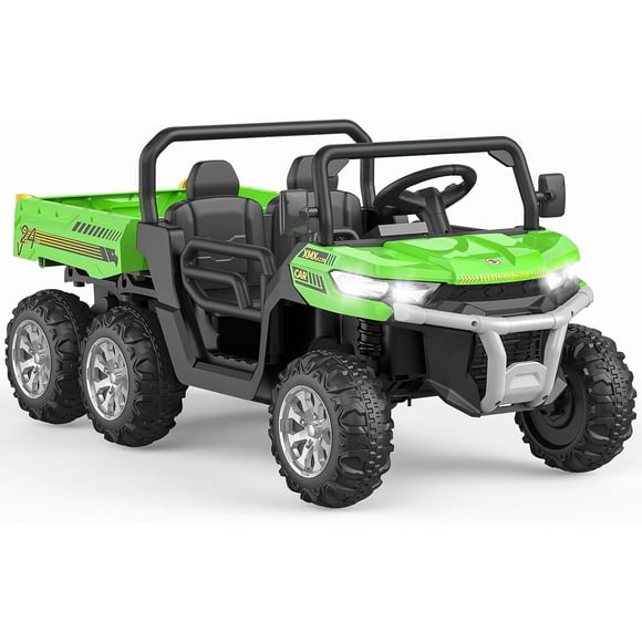 Twister.CK 24V Electric Powered Ride-on Dump Truck for Kids, 2-Seater Child Toy Truck with 6 Wheels 4WD, Remote Control, Parent Control & Music, Green