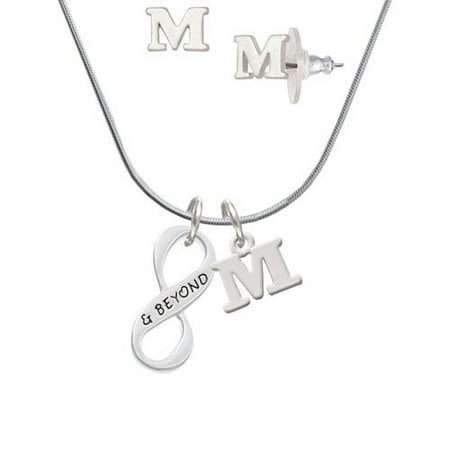& Beyond Infinity Sign – M Initial Charm Necklace and Stud Earrings Jewelry Set