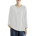 thumbnail image 4 of Breezora Plus Size Basic Long Sleeve Tee Women Comfort Stretch Cotton Blend Relaxed Fit Tshirt Layering Essential Top M Size White, 4 of 4