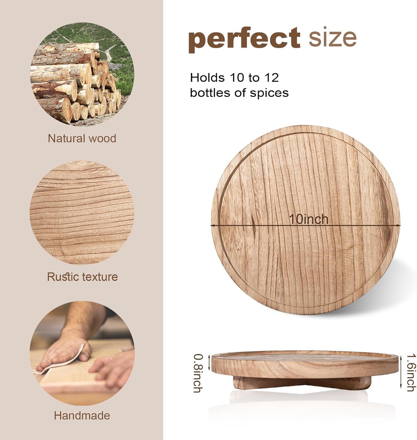 10IN Wooden Round Tray Rustic Farmhouse Decor for Candles Centerpiece Bathroom Kitchen Gift