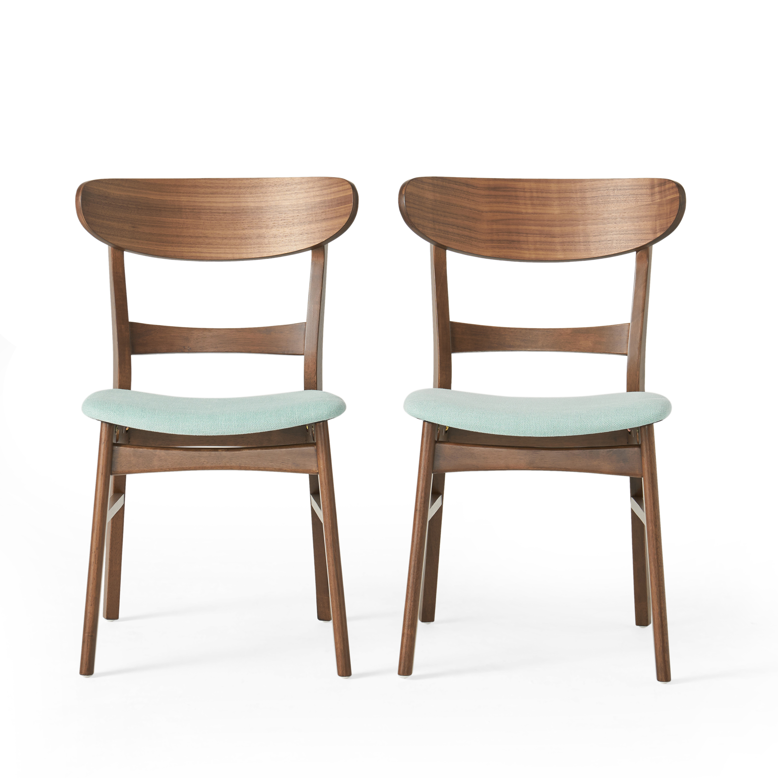 Euroco Wooden Dining Chairs Set of 2, Mid Century Modern Upholstered Kitchen Side Chairs with Curved Backrest,Dining Room Chair for Home,Mint