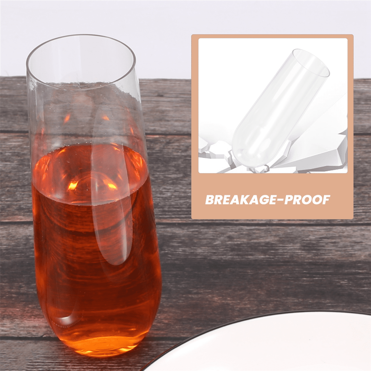 24 Stemless Plastic Champagne Flutes - 9 Oz Glasses Clear Unbreakable Toasting Disposable for Wedding Or