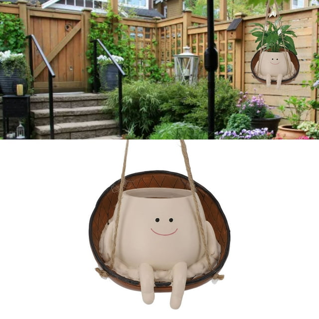 Macetero Con Cara Oscilante, Macetero Colgante Con Cabeza De Resina Con 2 Ganchos, Innovador Macetero Decorativo Para Interiores Y Exteriores Para Familiares Y Amigos