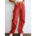 thumbnail image 2 of Women 6 Pockets High Waisted Cargo Pants Wide Leg Casual Pants Combat Military Trouser US 4-18, 2 of 12