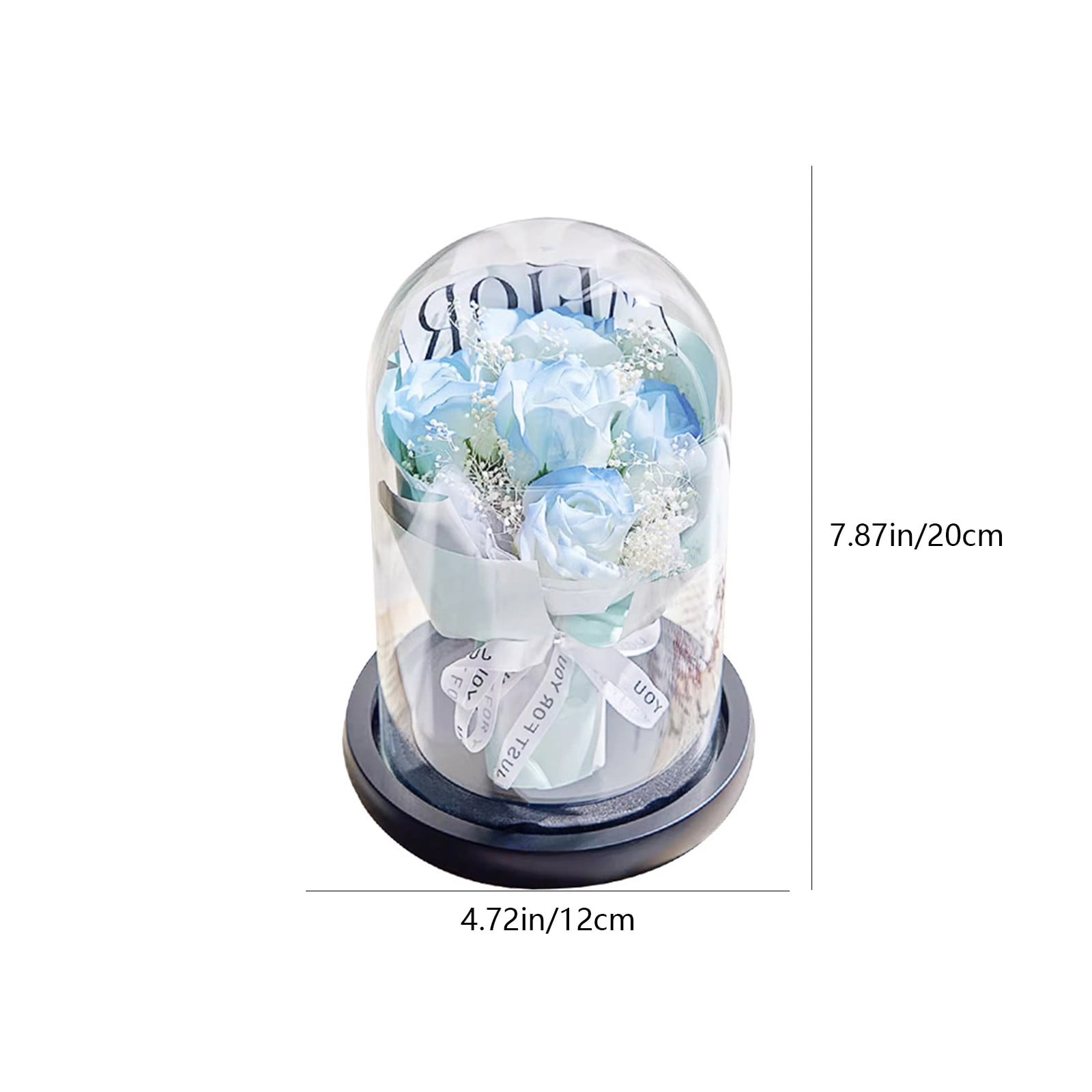 RKSTN Soap Flower Dried Flower Bouquet Rose Glass Dome Eternal Flower Gift Blue