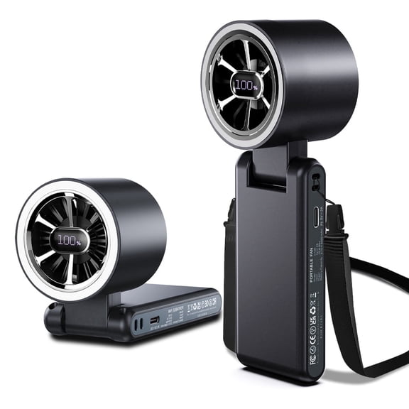 CAZOKASI 5000mAh Rechargeable Strong Wind Handheld Fan With Ambient Lighting 4 IN1 Upto 22H For Desktop Waist Clip Neck