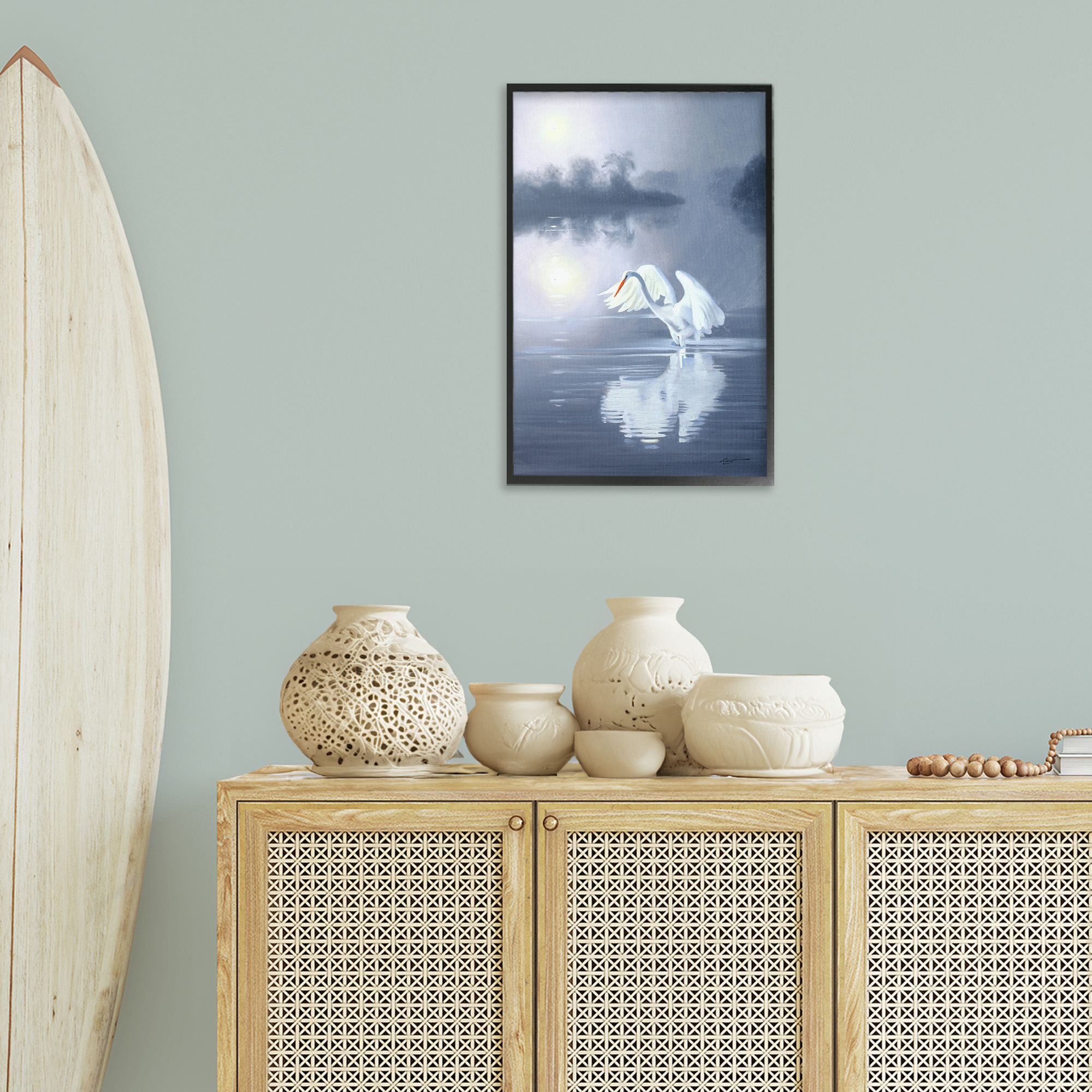 Stupell Industries Egret on Stormy Waters Animals & Insects Painting Black Framed Art Print Wall Art, 16 x 24