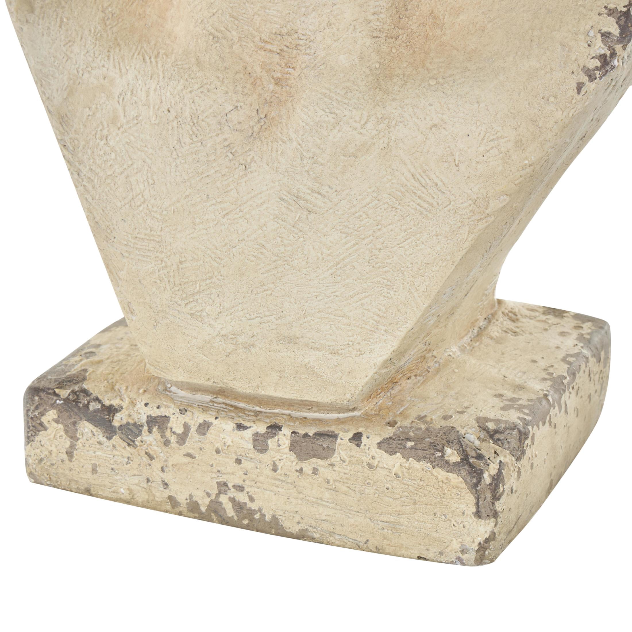 DecMode 11" x 22" Distressed Antique Greek Bust Cream Magnesium Oxide Woman Planter with Floral Accents
