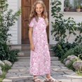 thumbnail image 3 of Uourmeti Girls Summer Maxi Dress Pink Puppy Print Short Sleeve Crew Neck Casual Loose Flowy Tiered Dresses with Pockets, Size 11-12 Years, 3 of 7