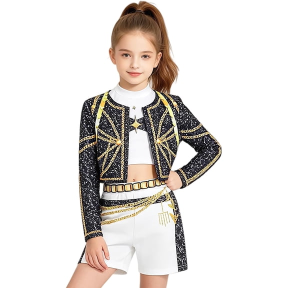Pop Star Costume Girls Fantasy Stage Outfit Halloween Costumes Set, Popular Star Stage Costume, Halloween Birthday Party Dress Up Set, School Event