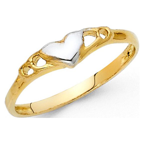 14k Two Tone Italian Solid Gold Dainty Heart Ring 5mm