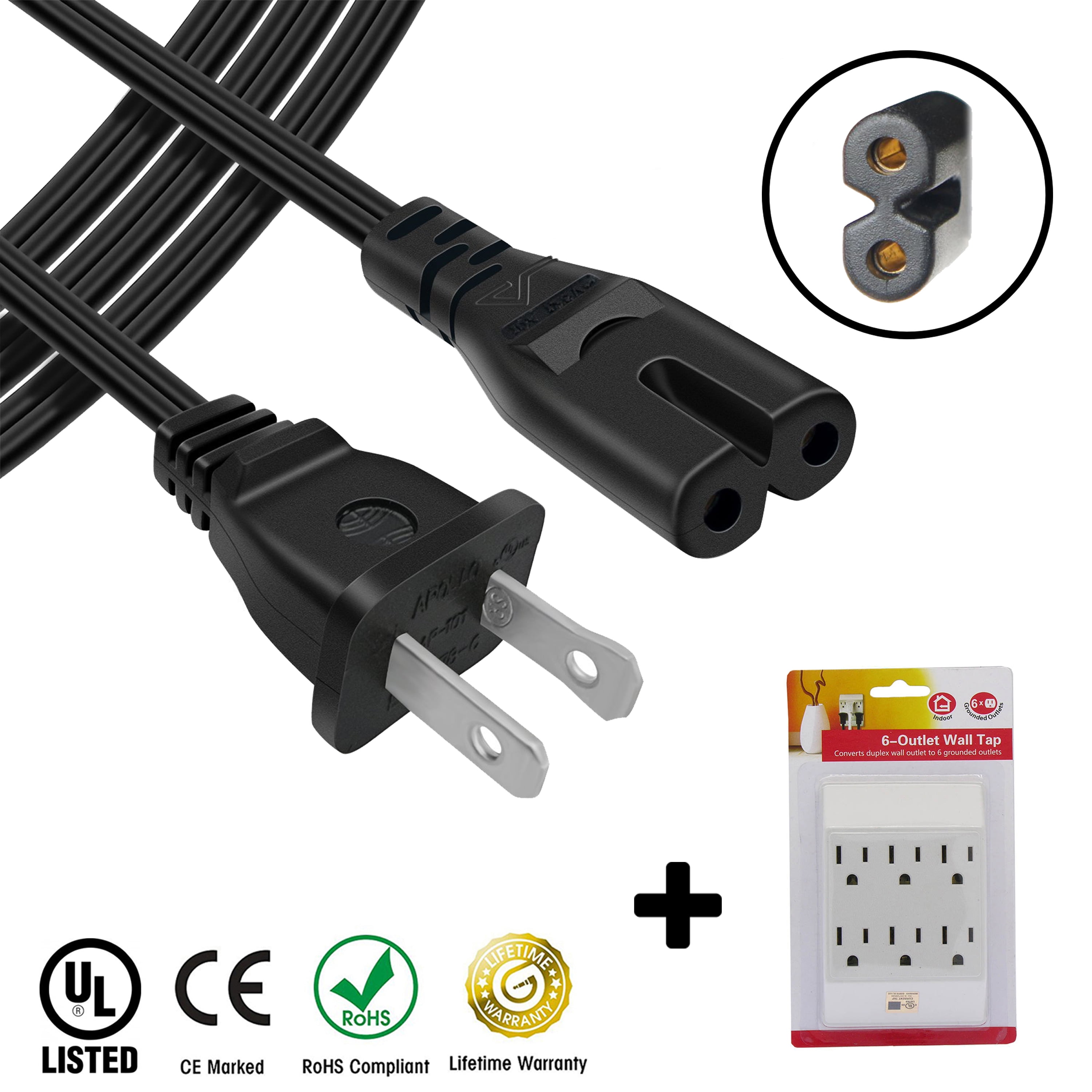 AC Power Cord Figure 8 for PFAFF Sewing Machine (Specific Models Only) PLUS 6 Outlet Wall Tap - 8 ft