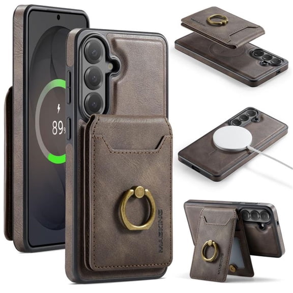 MAGKING Case For Samsung Galaxy S26 5G, RFID Blocking, PU Leather,Compatible With MagSafe Detachable 2 In 1 Wallet With Card Slots,Metal Ring Kickstand Magnetic Protective Cover,Coffee