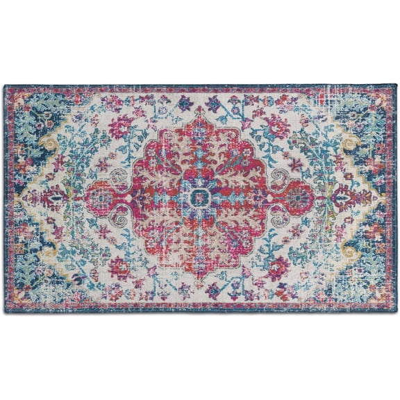 Boho Decor Front Door Mats, Farmhouse Style Indoor Outdoor Bohemian Non-Slip Floor Mat for Home Entrance, Bedroom, Kitchen & Bathroom, Vintage Laundry Area Rug 17''''x30'''' Blue-Red