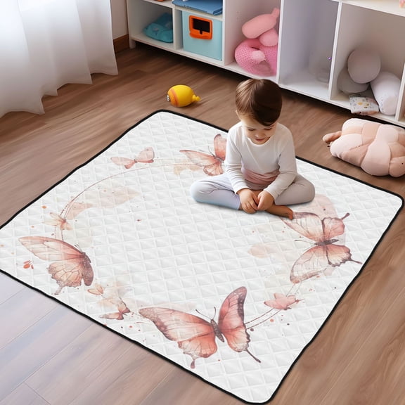 WOBOGO Red Butterfly Baby Playmats Extra Large Waterproof Rollable Activity Pads for Toddlers 50×50inch