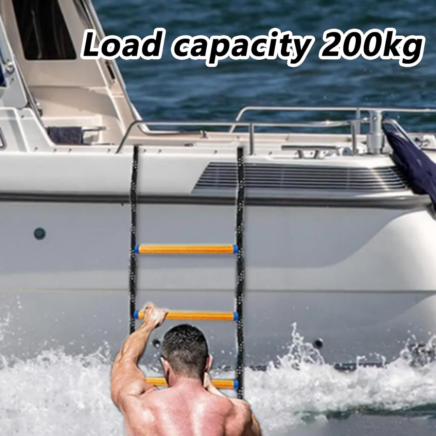 4 Steps Boat Ladder, Marine Rope Ladder, Fire Ladder, Climbing Aid for Hunting, Boat Rope Ladder, Folding Boat Rope Ladder for Boat, Removable Boat Rope Ladder for Dinghy, Kayak