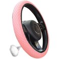thumbnail image 5 of Funda elástica transpirable para volante, cálida en invierno y fresca en verano, tela de microfibra suave de seda helada, color rosa, 5 of 5