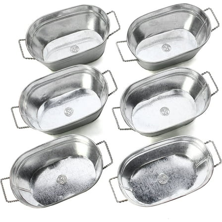 Hosley Set of 6 Oval Galvanized Planter Floral Pot 7.5 Inch Long 3.5 Inch High. Ideal Gift for Floral Arrangements Wedding House Warming Home Office Party and for DIY Garden Patio O4