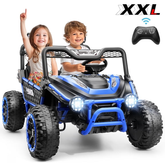 Funcid 24 Volt 2-Seater Ride on Toys, Ride on Cars with Remote Control, Metal Frame, 2 XL Electric Car for Kids, Power Car Wheels, UTV w/ Bluetooth, Music, 3 Speeds, Spring Suspension, Blue
