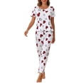 thumbnail image 2 of Conjunto de pijamas para mujer INSPIRE CHIC, camiseta de cuello redondo y manga corta con pantalones largos, ropa de descanso S blanca, 2 of 5