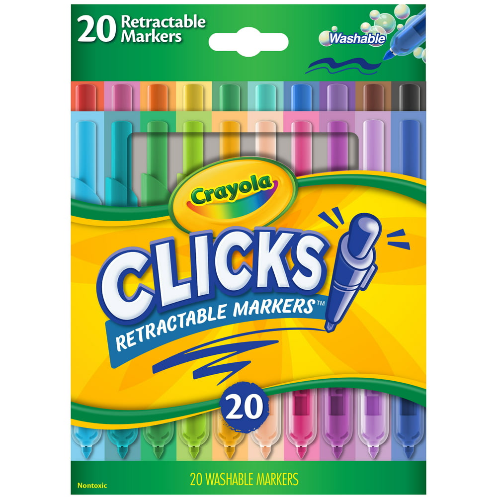 Crayola 20 Count Clickable Washable Markers, Assorted Colors, Child