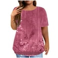 thumbnail image 2 of Teissuly Women Fashion Casual Printing Shirts Short Sleeve Loose Plus Size Tee Tops Round Neck Tunic Blouse, 2 of 6