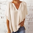 thumbnail image 2 of Blusa de manga corta con cuello en V, ajuste holgado, Color puro, suave, transpirable, Top informal para mujer para viajes diarios de trabajo, 2 of 6