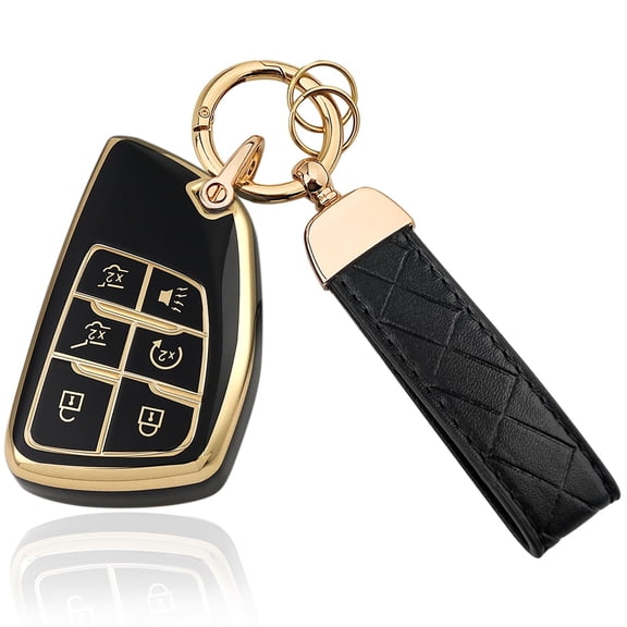 Durable 6-Button Flexible TPU Key Fob Protector with Leather Strap for 2021-2026 GMC Yukon Denali Sierra Chevrolet Silverado Suburban Tahoe and Buick Models Universal Remote Control Case Cover