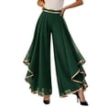 thumbnail image 2 of Karymi Jean Shorts Chiffon Wide Leg Palazzo Pants, Double Gold Trim High Waist Pleated Flowy Split Layer Trousers, Dance Party Pants With Side Pockets Womens Shorts, 2 of 5