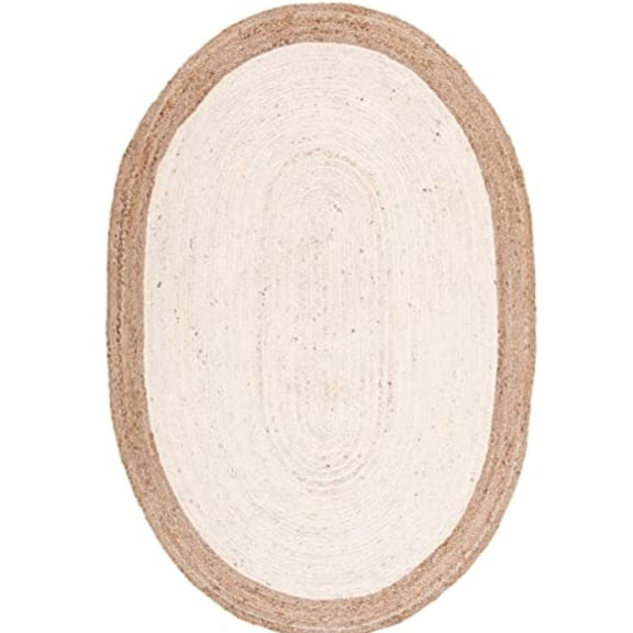 Jaipur Art And Craft White with Beige Border Handmade Oval Braided Reversible Jute Area Rug Rug Size - (2x3 Sq Feet), (24x36 Inches), (60x90 CM)
