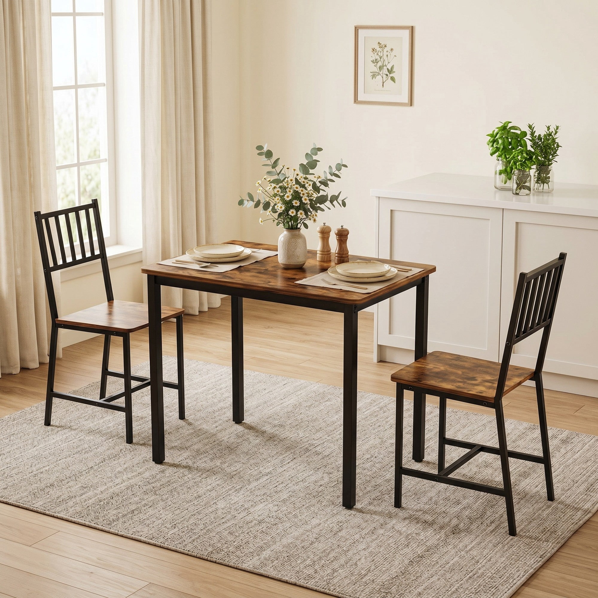 Sailvan 3-Piece Dining Table Set, 35.4″L x23.6″W x29.7″H, Bar Table with 2 Chairs