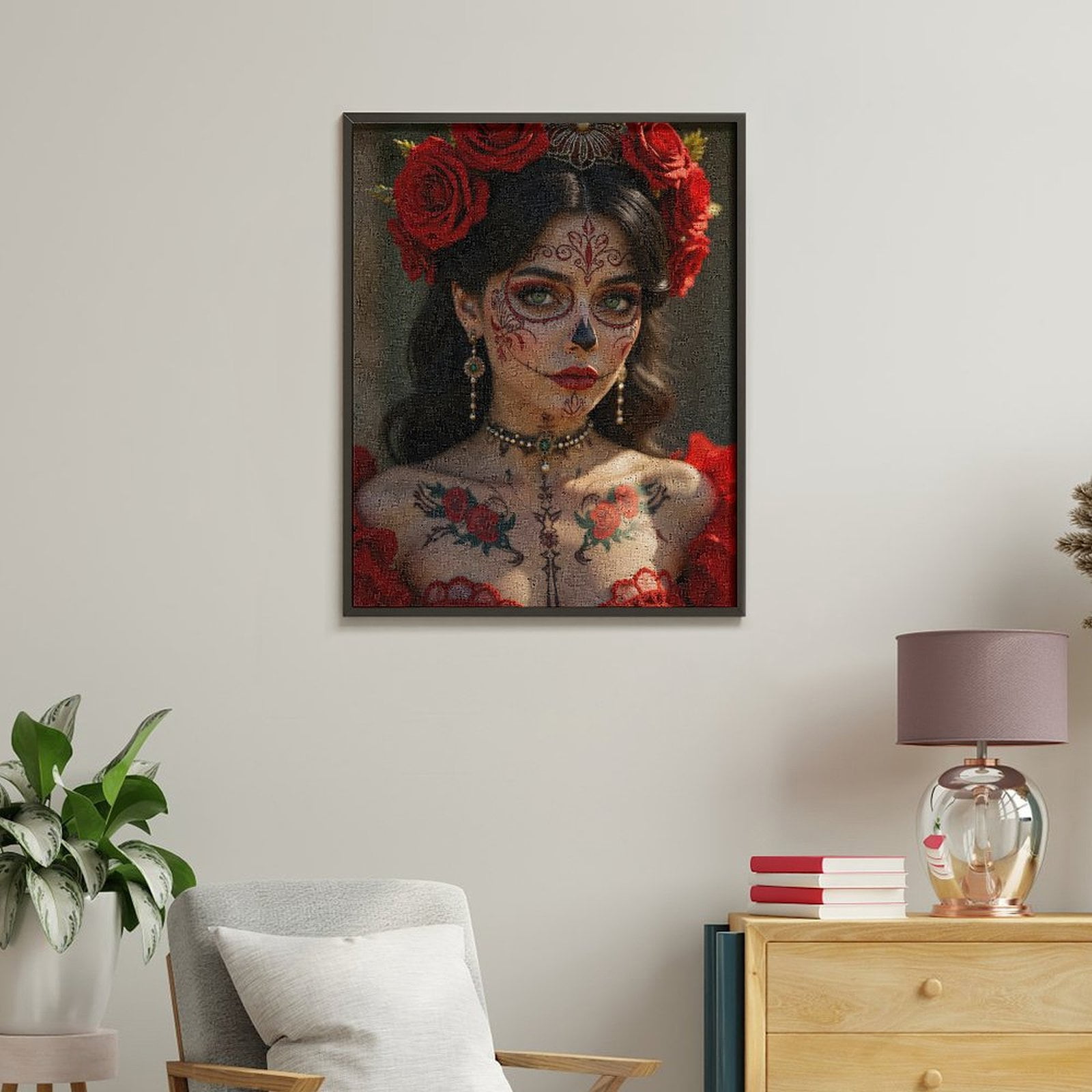 Paint By Numbers Kit for Adults Beginner - Red Roses Face Art Beauty Dress DIY Canvas Painting Kits for Adults, Frameless Paint By Number for Adults for Home Wall Decor 16x20 Inch