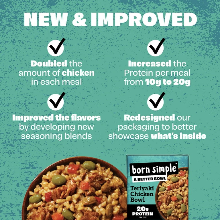 2 pack) Born Simple Teriyaki Chicken Rice Bowl, 11 oz Shelf