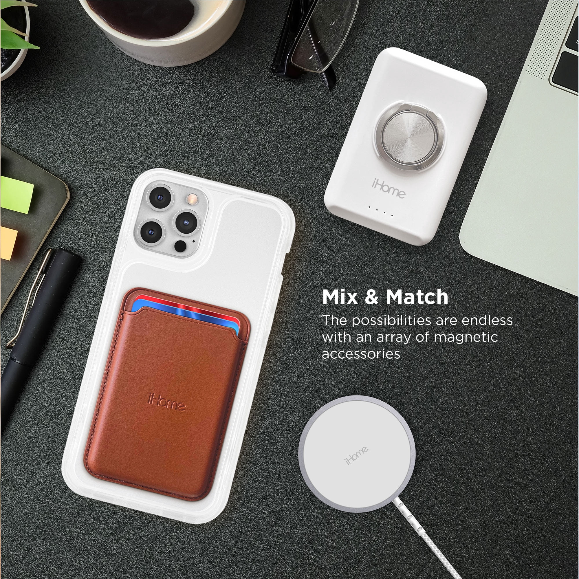 iHome Magnetic Vegan Leather Card Wallet: Premium Vegan Leather, Lightweight, Ultra Slim, MagSafe Compatible for iPhone 12 & 13 Series (Brown)