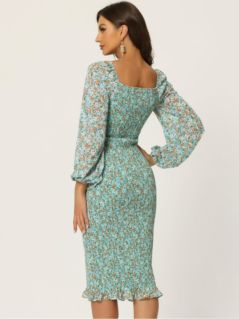 Unique Bargains women's Smocked Floral Dress - Walmart.com Unique Bargains women's Smocked Floral Dress - Walmart.com