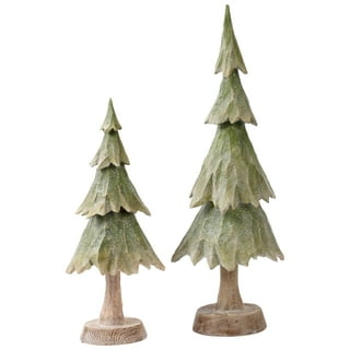 Small Christmas Tree with LED Christmas Tree Lights, Mini Christmas Tree, Mini Pine Tree, Bottle Brush Fake Trees with Wooden Base for Tabletop