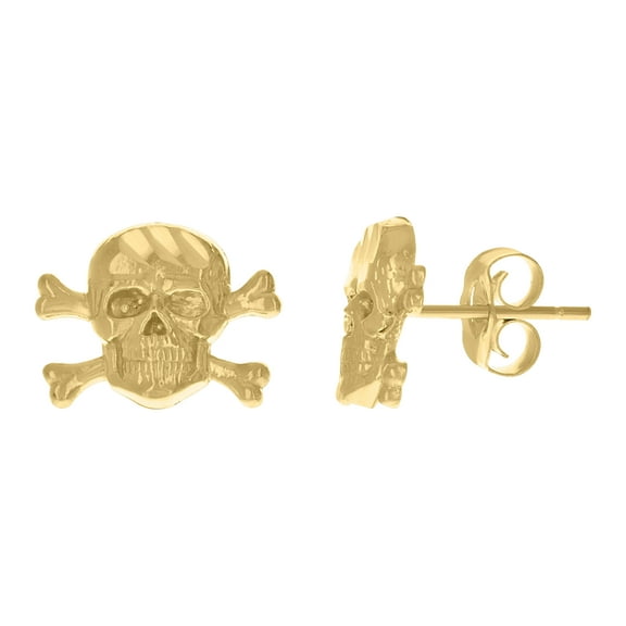 10k Yellow Gold Mens Fashion Skull Stud Earrings