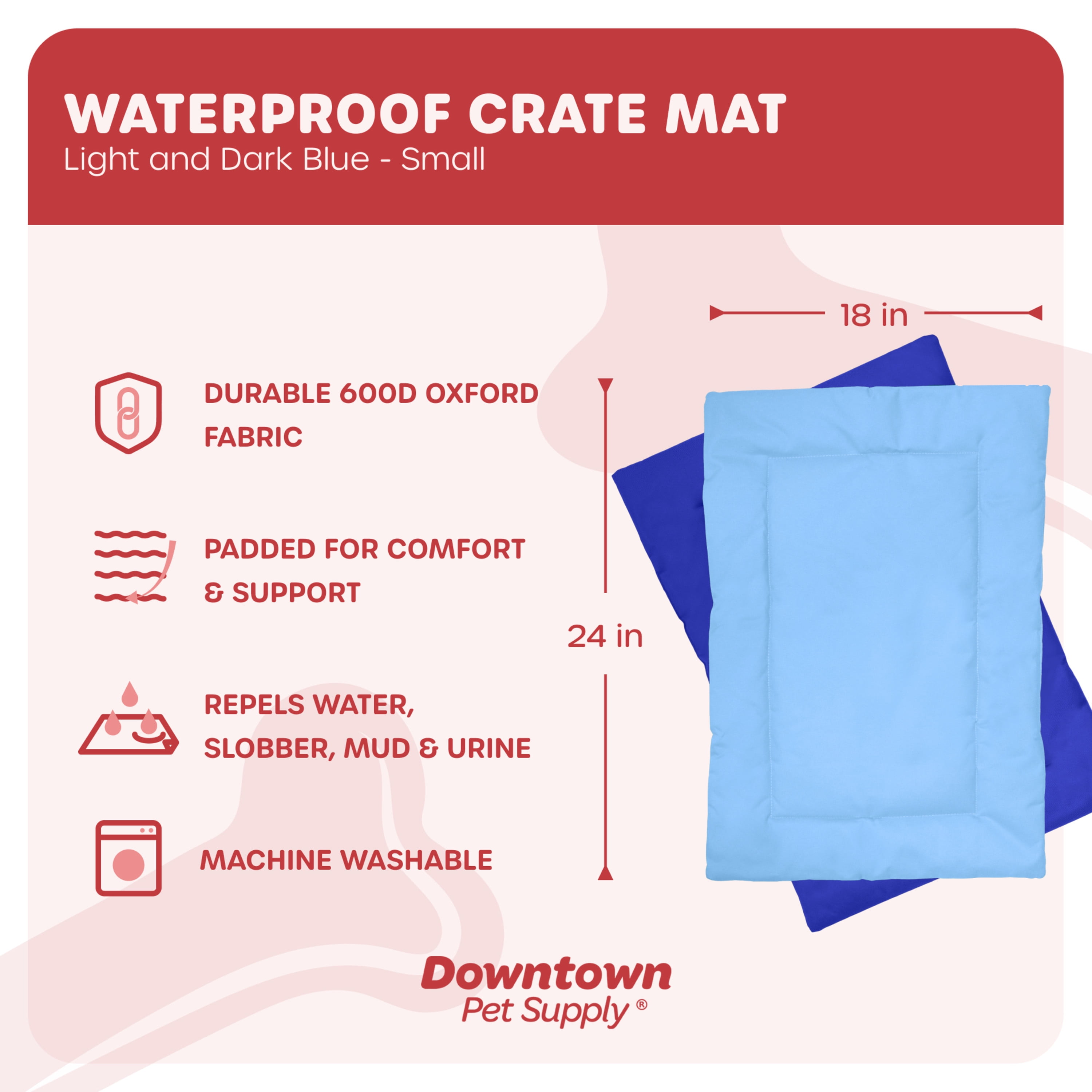 Downtown Pet Supply Dog Crate Mat, Waterproof Pet Bed, Dark/Light Blue, S