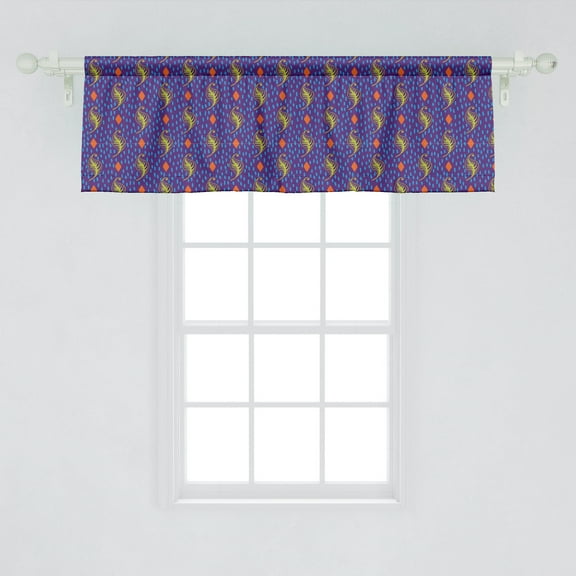 Ambesonne Abstract Window Valance, Repetitive Tropical Leaves Colorful and Rhombus Inspired Demonstration, Curtain Valance for Kitchen Bedroom Decor with Rod Pocket, 54" X 18", Vermilion Purple Green