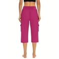 thumbnail image 4 of ChaoHeng Casual Pants Women Plus Size Women's 7/8 Cargo Yoga Pants Solid Stretch Lounge Capris with Pockets for Workout & Casual Wear,Hot Pink M, 4 of 7
