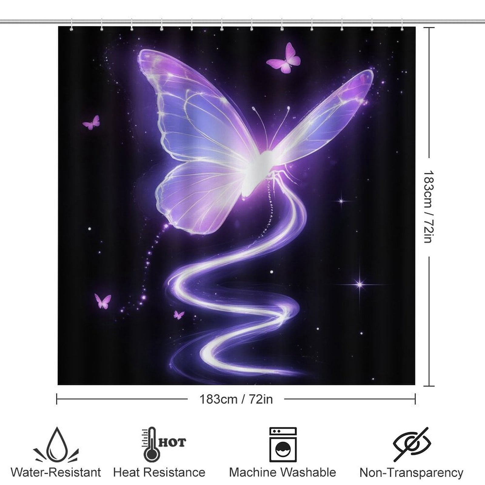 Dreamy Purple Butterfly Pattern (59)-2 Shower Curtain Waterproof Bathroom Curtain Set with Hooks Home Decor Bathroom Curtains 4pcs