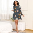 thumbnail image 4 of FORMRS Womens Long Sleeve Nightgowns Crew Neck Sleep Shirt Soft Pajamas Sizes S-3XL, Orange Checkered Pattern, 4 of 8