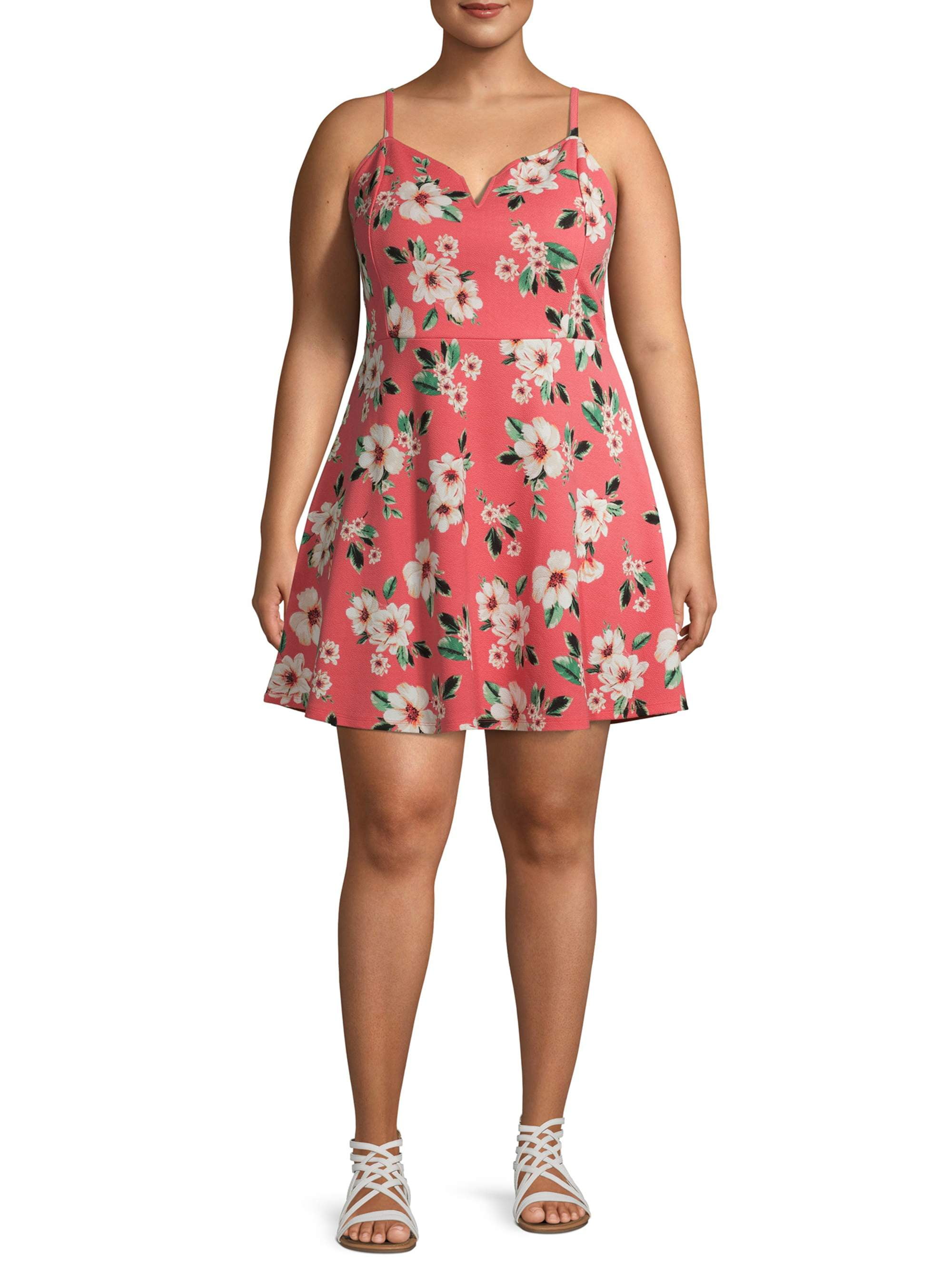 No Boundaries Juniors' Plus Size Floral Printed Skater Dress