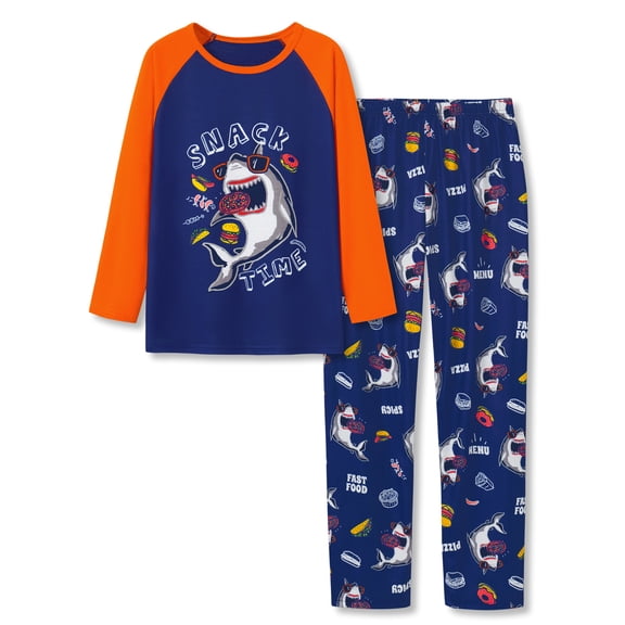 Topgal Boys Long Sleeve Cozy Pajamas Set 2 Piece Seasonal Jammie Shark Pizza All-over Print Grahic PJs Set for Kids Size 10