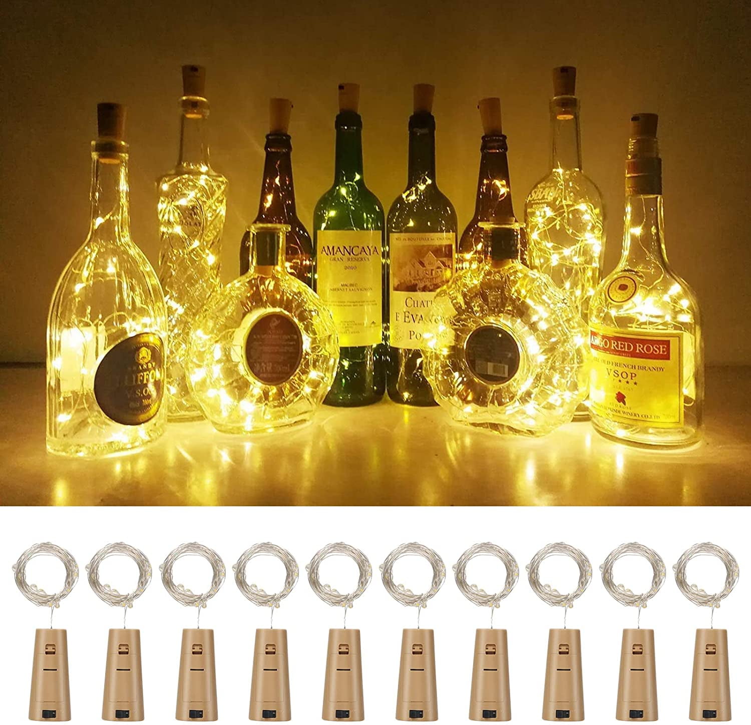 Botella Led Rosa Luces LED para botellas, 10 luces LED de corcho para botellas, 2 m ...