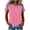 #197-Pink, variant on Craaazy Women's Solid Color Waffle Knit Crewneck Short Sleeve Denim Prints Trim Blouse Loose Fit Casual Top Gifts