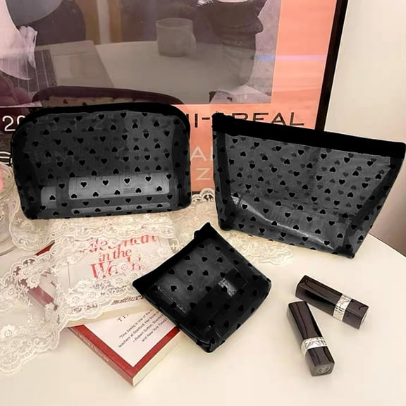 3PCS Mesh Makeup Bag Mesh Cosmetic Bag Travel Toiletry Bag Pouch with Zipper Mini Portable Makeup Cosmetic Travel Toiletry Purse Bag for Daily Toiletries Accessories