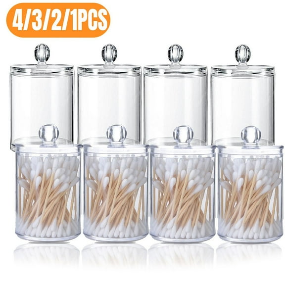 PIX-LINK Frascos de dispensador de punta Q, frasco de plástico acrílico transparente con tapas, organizador de baño para bolas de algodón, hisopo de algodón, almohadilla, Q-Tip, para bolas de algodón PIX-LINK Almacenamiento de baño